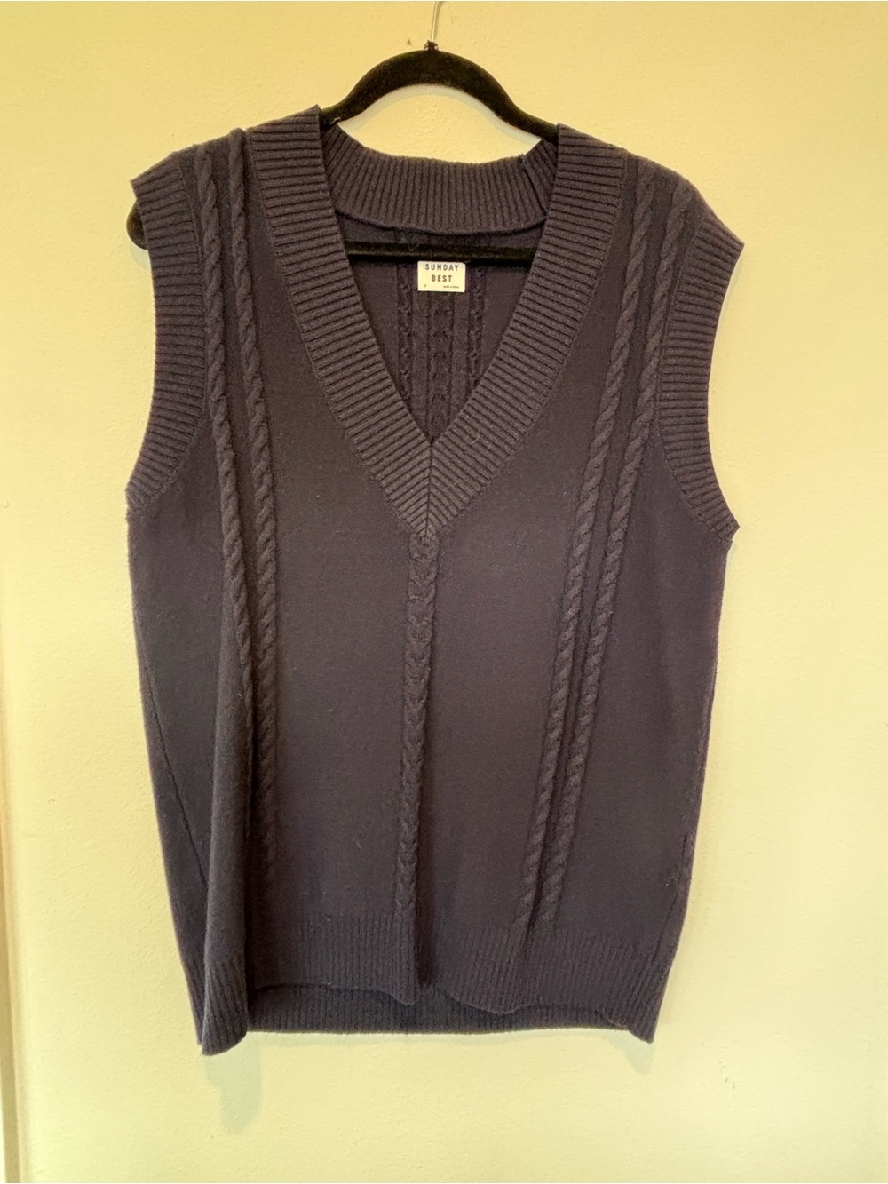 Sunday Best Navy Cable Knit V-Neck Vest